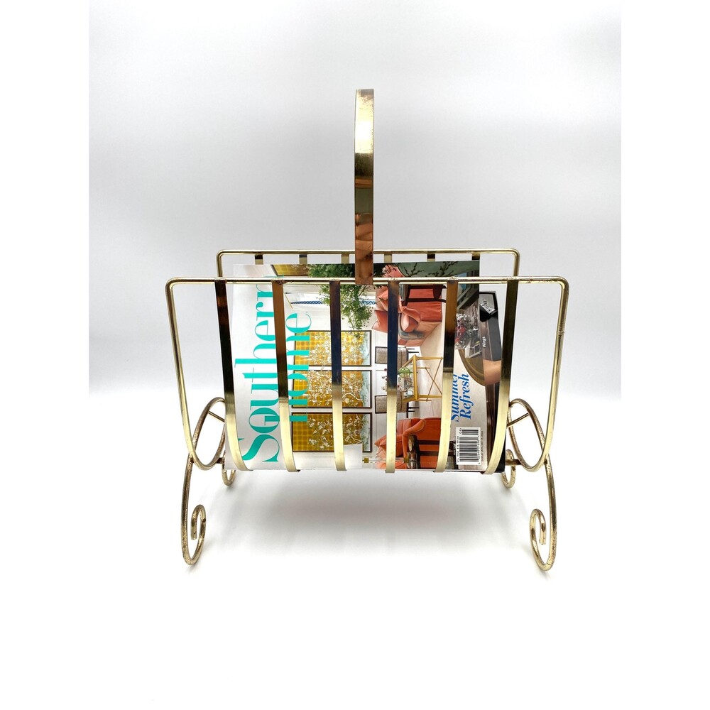 MCM Gold Metal Record Album Magazine Rack Mid Century